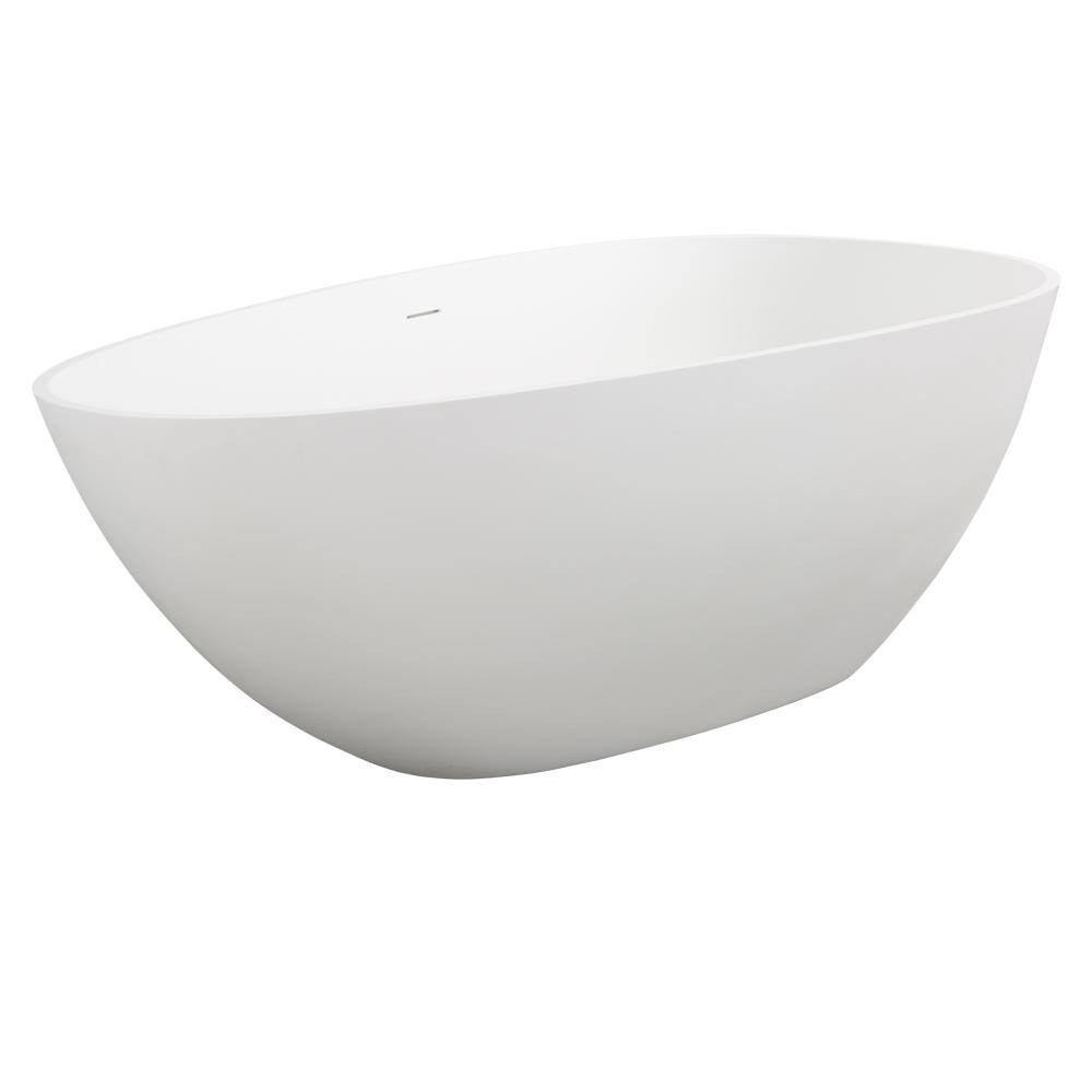 59 in. x 31 in. Freestanding Soaking Synthetic Stone Bathtub with Center Dr