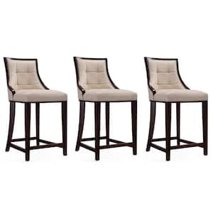 Fifth Ave 39.5 in. Cream Beech Wood Counter Height Bar Stool with Faux Leather Seat (Set of 3)