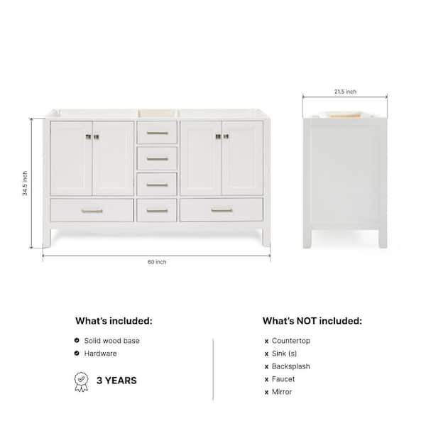 Cambridge 60 in. W x 21.5 in. D x 34.5 in. H Double Freestanding Bath Vanity Cabinet Only in White