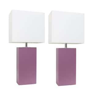 21 in. Modern Purple Leather Table Lamps with White Fabric Shades (2-Pack)