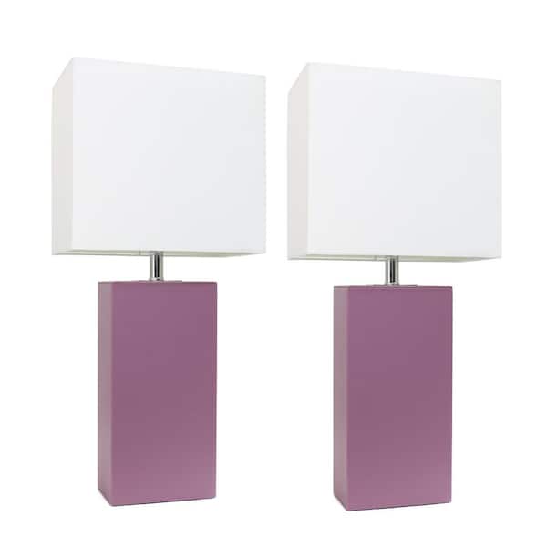 Elegant Designs 21 in. Modern Purple Leather Table Lamps with White Fabric Shades (2-Pack)