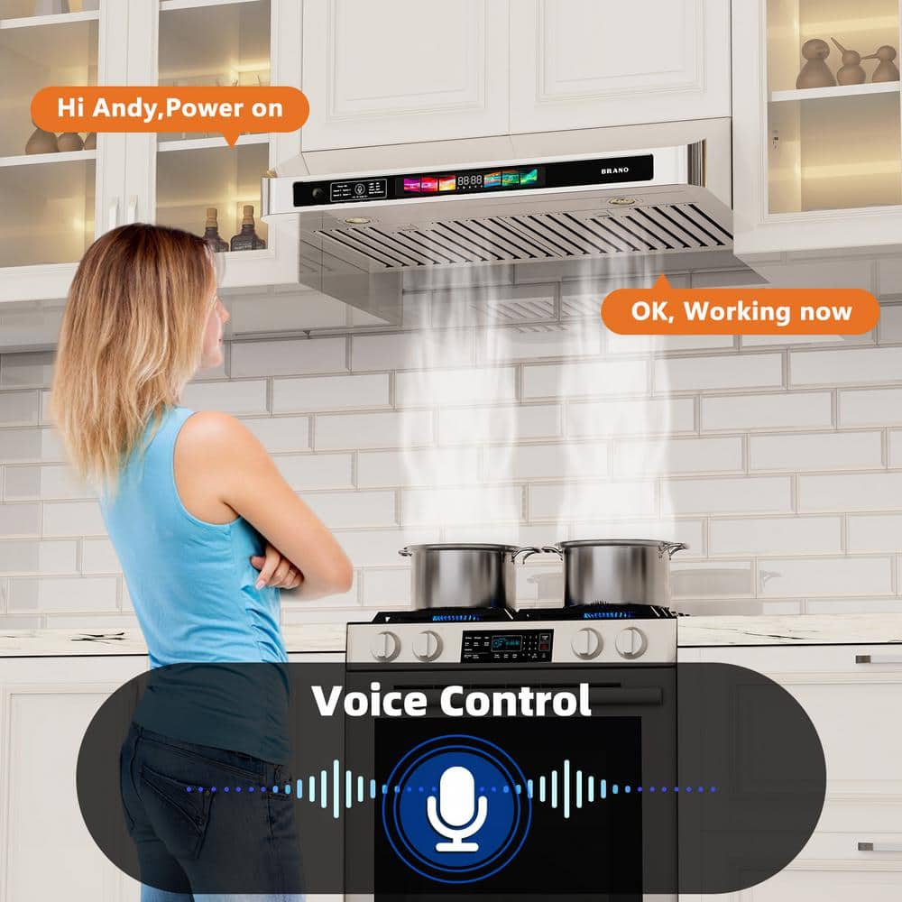 36 Inch Stainless Steel Under Cabinet Range Hood with Voice and Touch Control