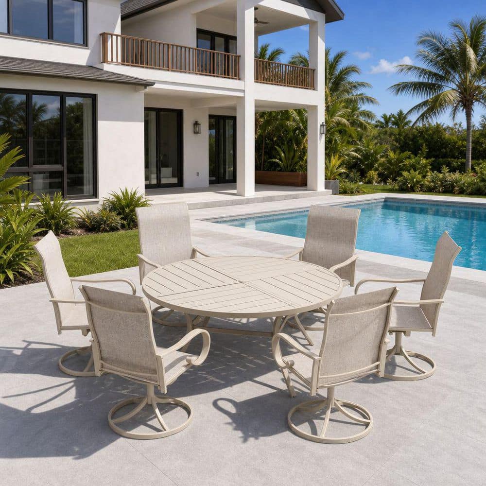6-Piece Swivel Outdoor Dining Chairs with 360° Rotation Base and All-Weather Breathable Textilene Fabric in Sandshell price history on PriceWatchPro