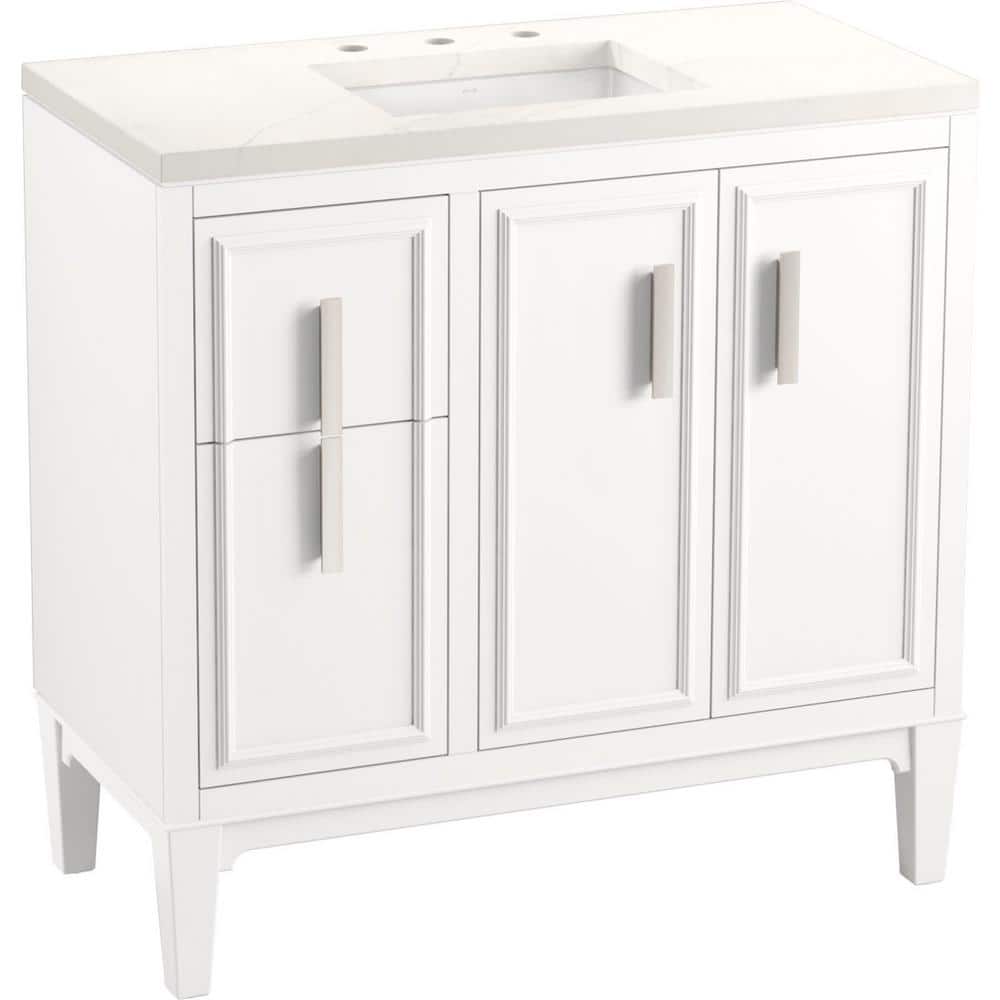 Southerk 36-Inch White Freestanding Bathroom Vanity Set with Quartz Top