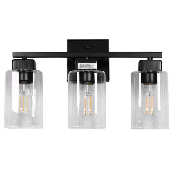 Emeritpro 16 in. 3-Light Modern Vanity Light Matte Black with Clear Glass Perfect for Vanity Powder Room Dressing Room
