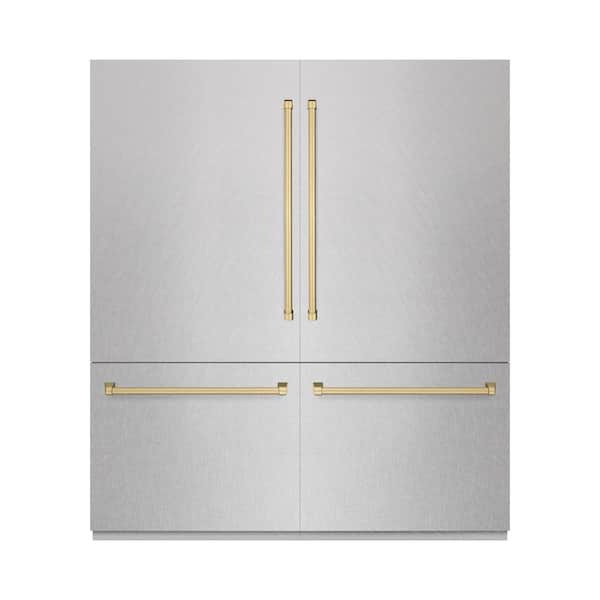 ZLINE Kitchen and Bath Autograph Edition 72 in. Built-In Refrigerator w/ Water Dispensers in Satin Steel and Champagne Bronze Accents