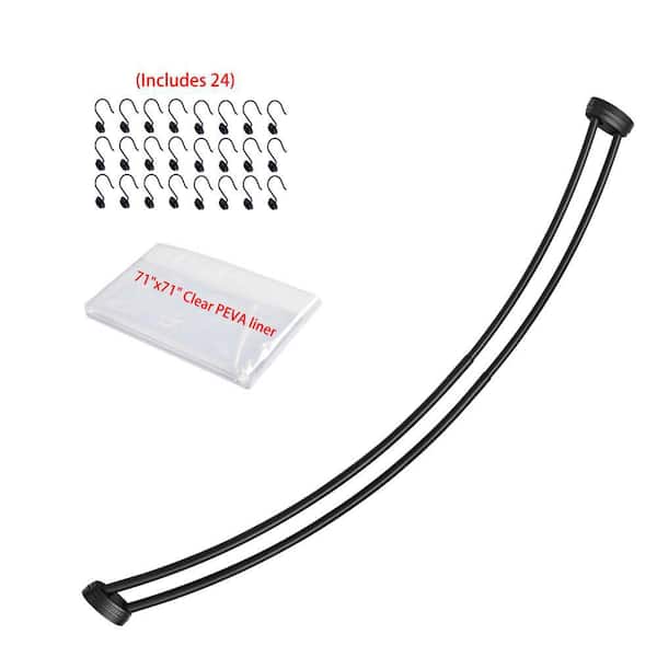 NeverRust 72 in. Adjustable Wall Mounted Aluminum Double Curved Shower Curtain Rod, Shower Liner and Shower Hooks, Black