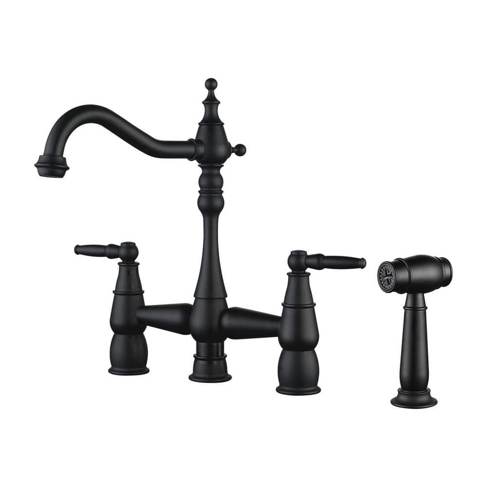 Double Handle Brass Vintage Bridge Kitchen Sink Faucet with Side Sprayer and Supply Lines in Brushed Nickel price history on PriceWatchPro