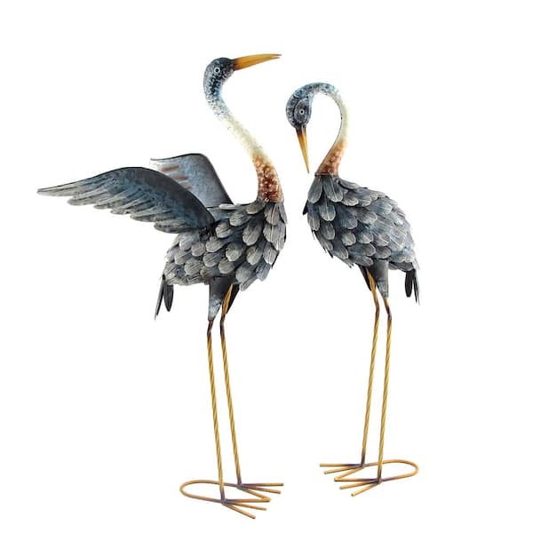 Zaer Ltd. International 30 in. Tall Iron Crane Garden Statues (Set of 2)