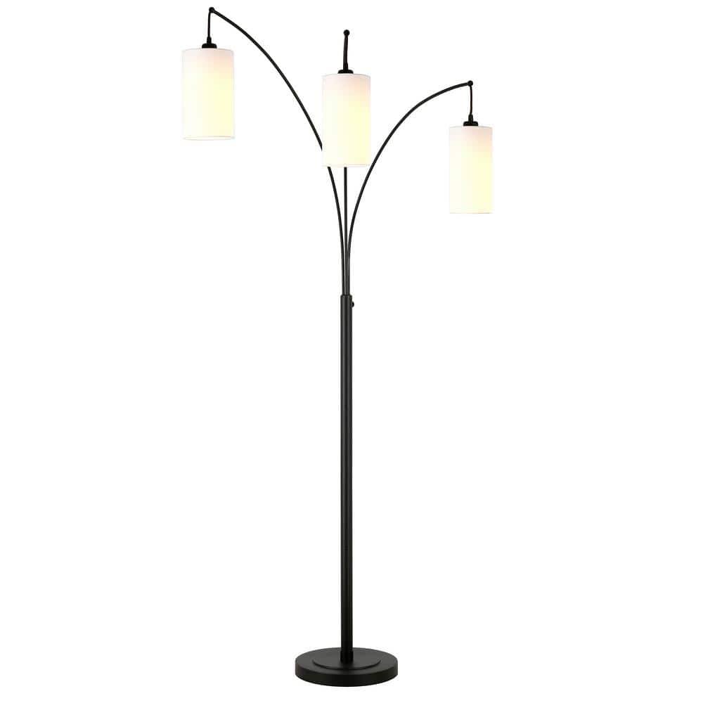 Adjustable Blackened Bronze Torchiere Floor Lamp with Linen Shades