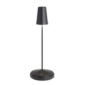 12 in. Espresso Bronze Integrated LED Cordless Rechargeable Battery-Powered Mini Outdoor Table Lamp with Metal Shade