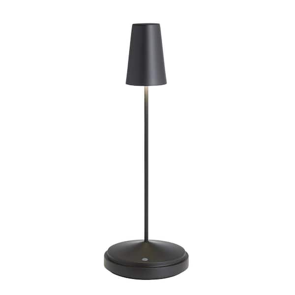 Hampton Bay 12 in. Espresso Bronze Integrated LED Cordless Rechargeable Battery-Powered Mini Outdoor Table Lamp with Metal Shade