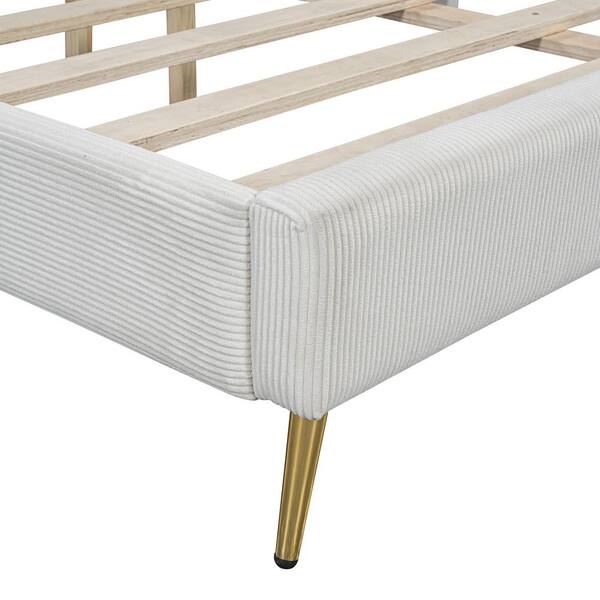 Harper & Bright Designs Beige Wood Frame Queen Size Corduroy Harper & Bright Designs Beige Wood Frame Queen Size Corduroy