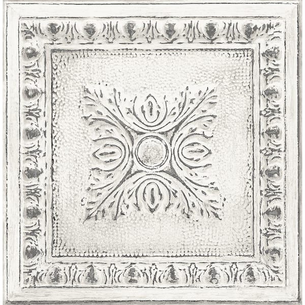 A-Street Prints Hillman White Ornamental Tin Tile Paper Strippable Roll (Covers 56.4 sq. ft.)