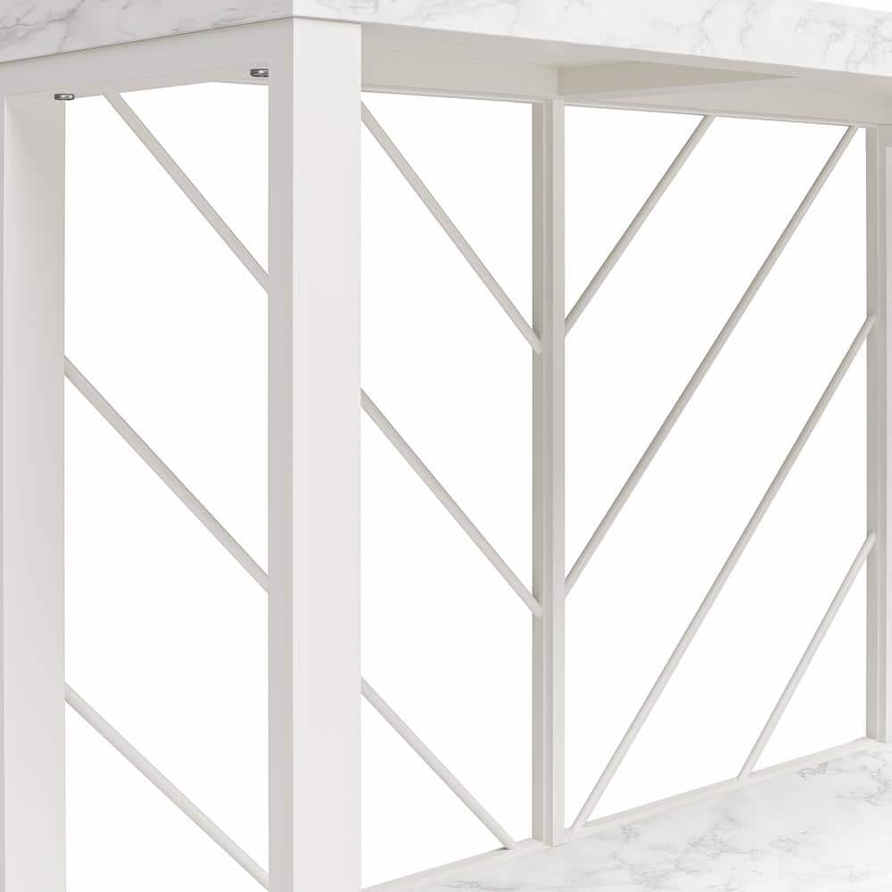 White Faux Marble and Steel Console Table with Storage Shelf