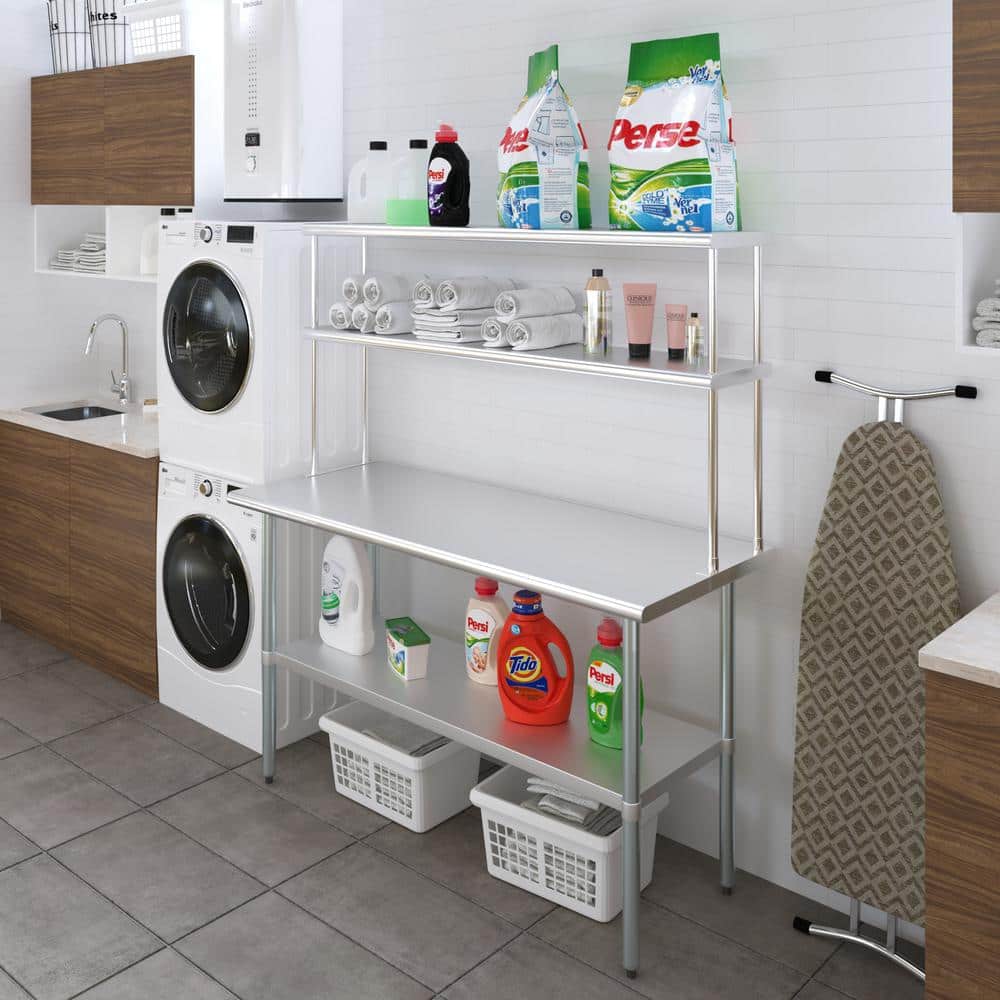 60" Stainless Steel Double-Tier Adjustable Kitchen Shelf