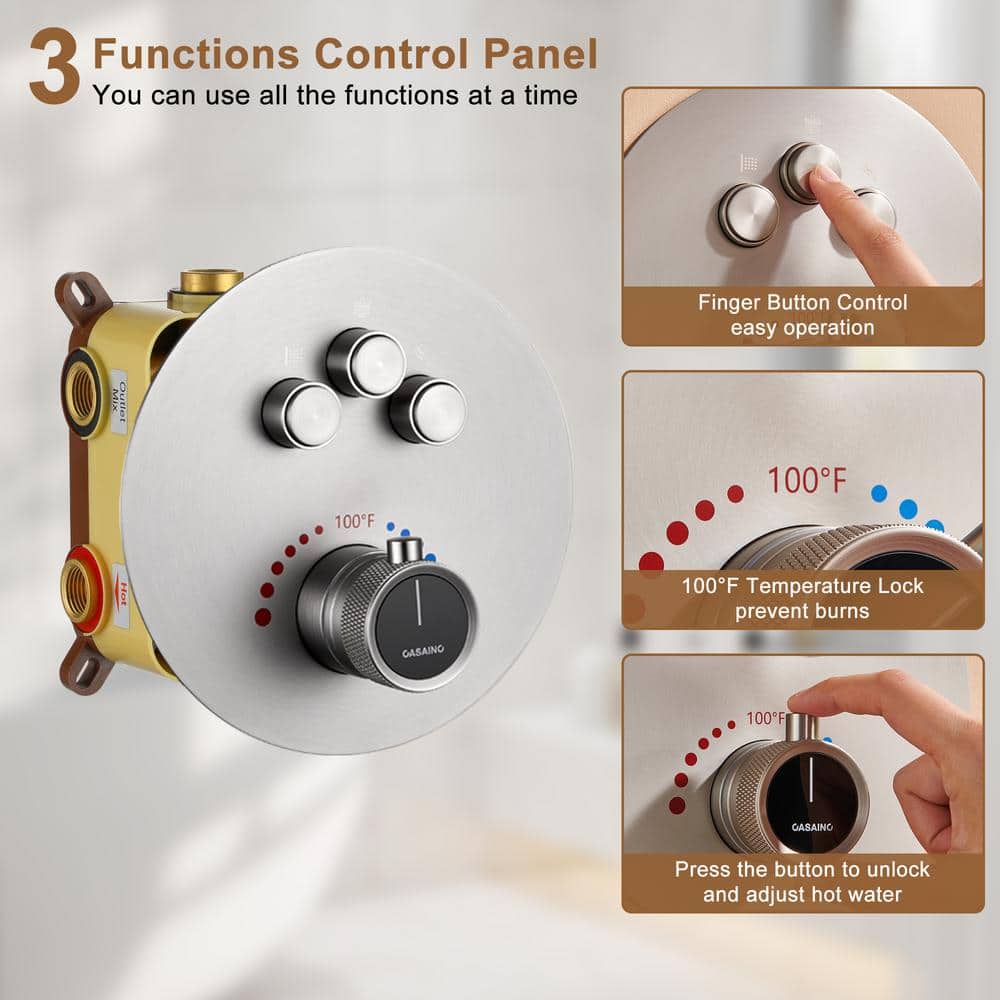 Brushed Nickel Thermostatic Rain Shower System with Digital Display