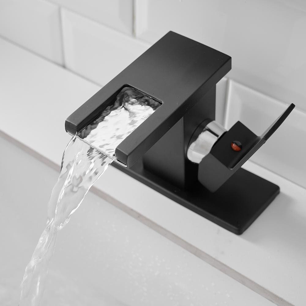 Matte Black LED Light Single Handle Waterfall Faucet
