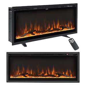 42 in. Wall Mounted Freestanding Recessed Metal Electric Fireplace in Brown with Remote Control