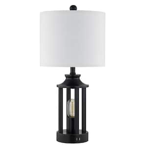 23.6 in. Black Table Lamps Set with USB Port and Nightlight (Set of 2)