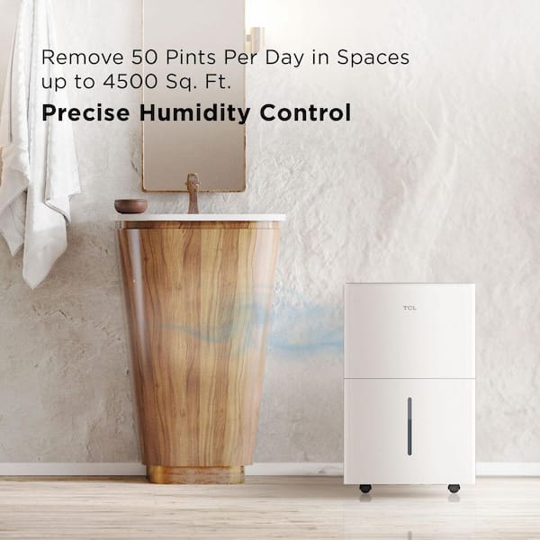 50 pt. 4500 sq. ft. Smart Dehumidifier in. White, Ideal for Basements, Rooms