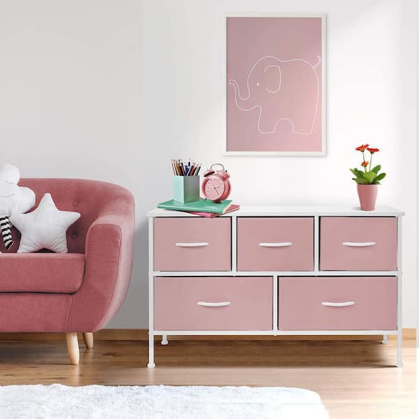 pink kids dresser Jenny Lind 37" Dyed Lilac Rose Wood Narrow 4-Drawer Kids Dresser