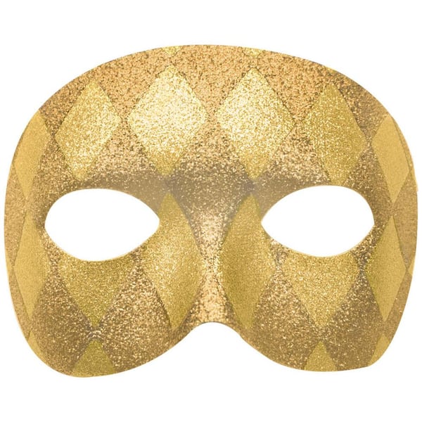 Amscan Gold Plastic Glitter Harlequin Mardi Grass Masquerade Mask (6-Pack)