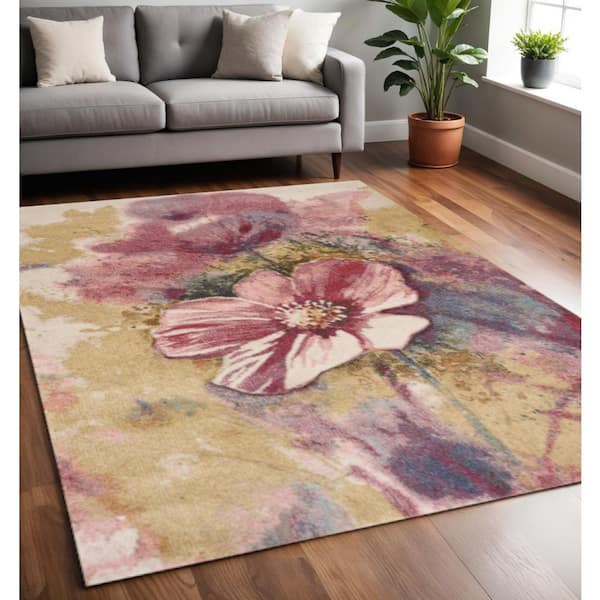Pink  5 x 8 ft. Woven Floral Rectangle Indoor Area Rug