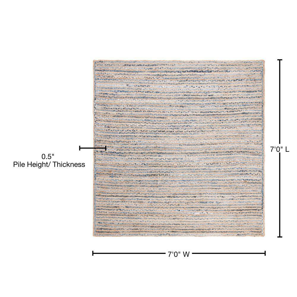 Boho-Chic Blue and Natural Square Braided Jute Area Rug