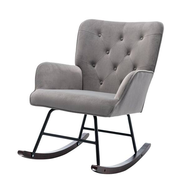 ATHMILE Gray Velvet Rocking Chair (Set of 1)