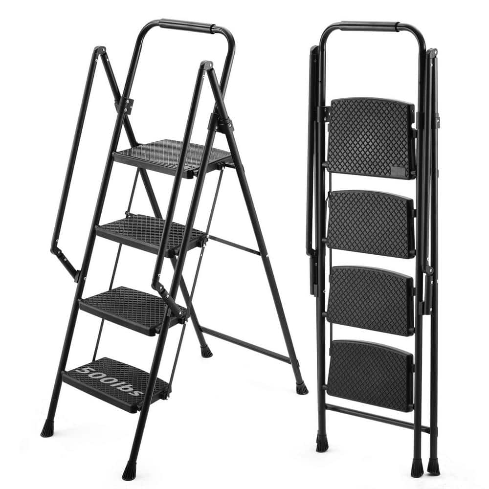 4-Step Metal Step Stool Ladder Folding Step Ladder with Anti-slip Pedal and