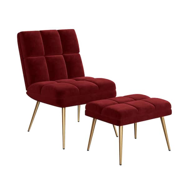 Handy Living Wallis Ruby Red Velvet, Red Armless Chair