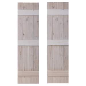 14 in. x 66 in. Traditional Wood Board and Batten Shutters Pair in Whitewash