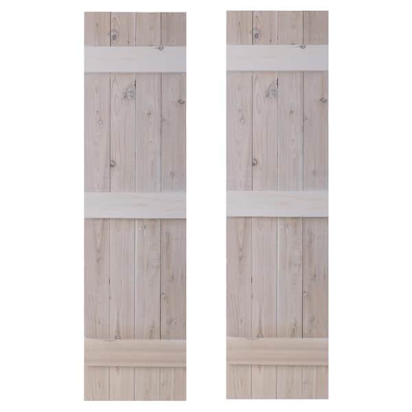 null 14 in. x 66 in. Traditional Wood Board and Batten Shutters Pair in Whitewash