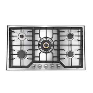 36 in. Gas Cooktop in Stainless Steel with 5 Brass Burners including 20,000 BTU Burner