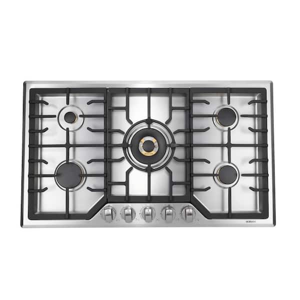 ROBAM 36 in. Gas Cooktop in Stainless Steel with 5 Brass Burners including 20,000 BTU Burner