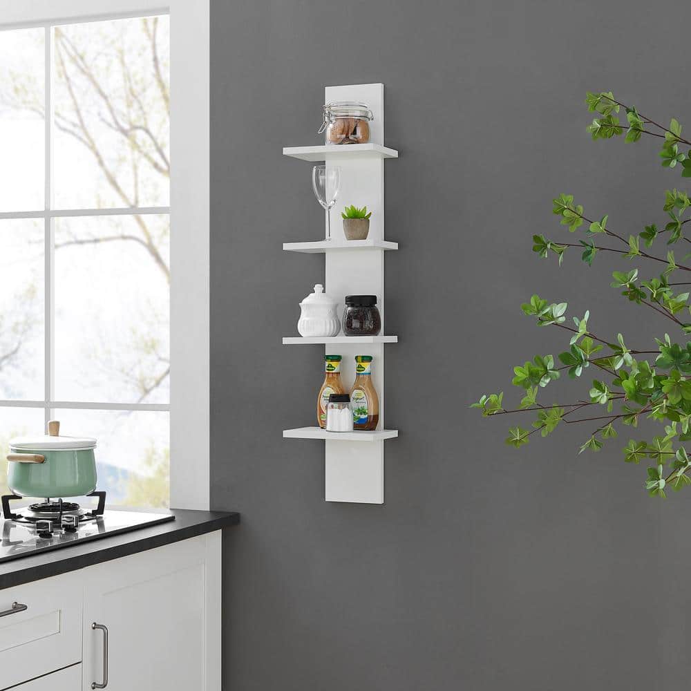 White 4-Tier Floating Wall Shelf with Wood Finish