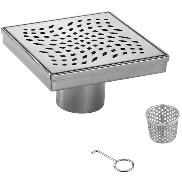 Elegante Drain Collection 4 in. Square Stainless Steel Shower Drain Wave Pattern