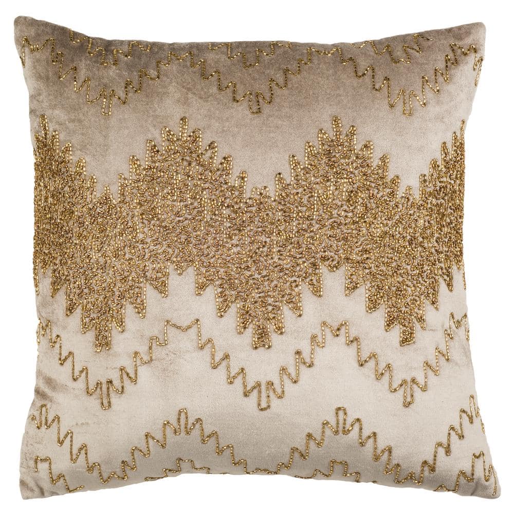 Gold Embroidered Velvet Square Throw Pillow