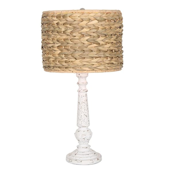 Pia Ricco 24.5 in. H 1-Light Brown Table Lamp with Rattan Drum Shade