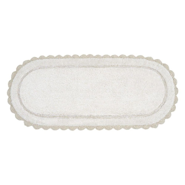 Eloise Crochet Border 24in. x 60in. Beige Solid Cotton Oval Bath Mat