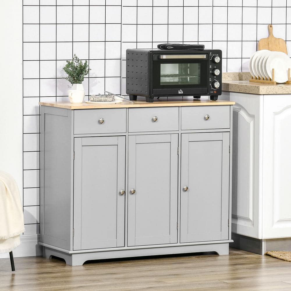 Gray Rubberwood Top Modern Sideboard Buffet with Adjustable Shelves