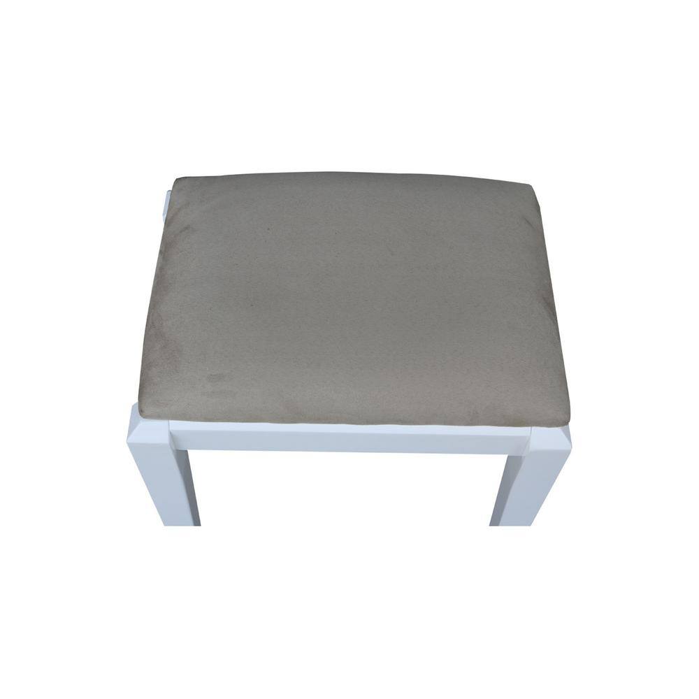 Gray Microfiber Upholstered Vanity Bench with White Frame