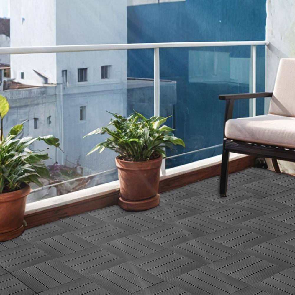Dark Gray 12x12 Plastic Composite Interlocking Deck Tiles, Set of 35
