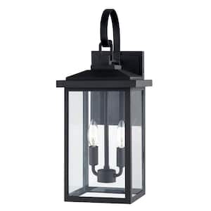 2-Light Black Outdoor Wall Lantern Sconce