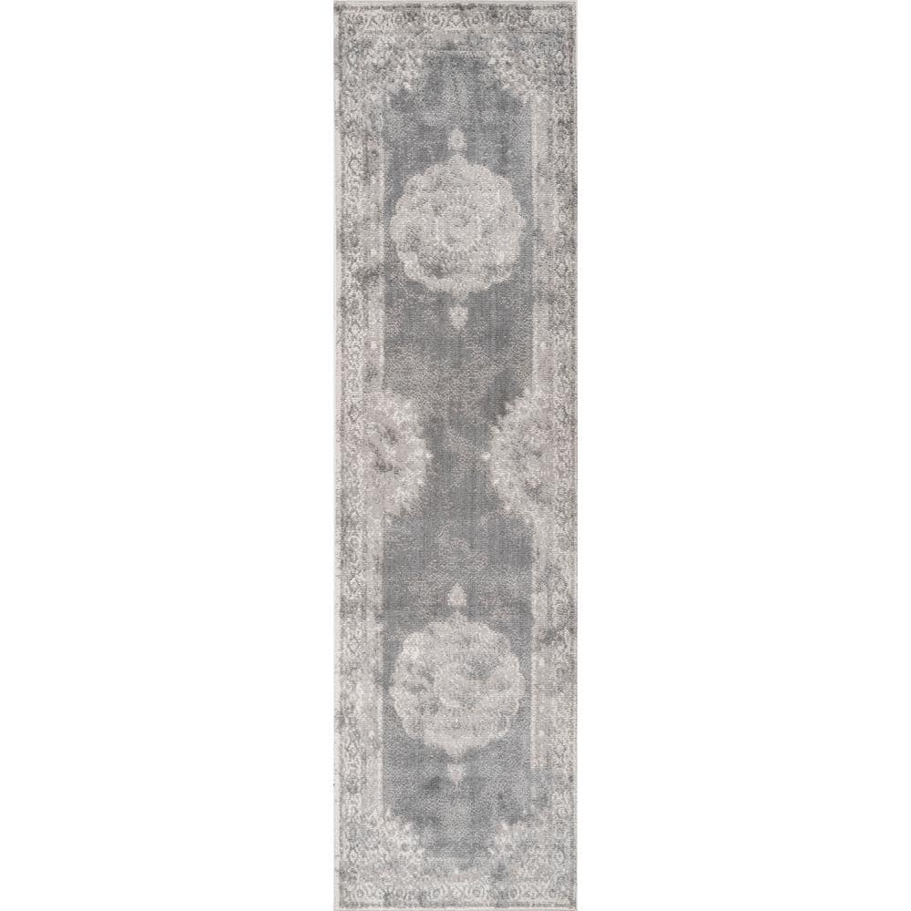 Rosalia Gray and Dark Gray Synthetic 2'3" x 10' Runner Rug