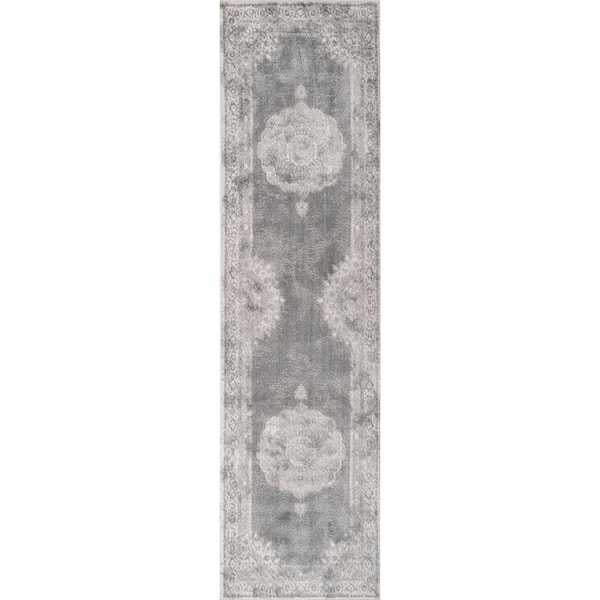 Rosalia Cottage Medallion Gray/Dark Gray 2 ft. x 10 ft. Runner Rug