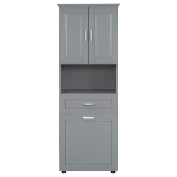 24.72 in. W x 16.29 in. D x 69.92 in. H Ready to Assemble Gray Tall Storage Cabinet with Tilt-Out Laundry Basket