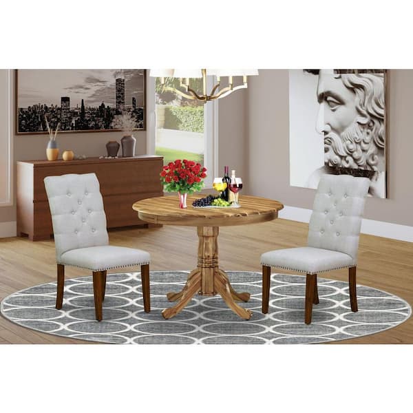 East West Furniture 3-Piece Natural Oil Finish Solid Wood Top - Round Dining Room Set - Seats 4