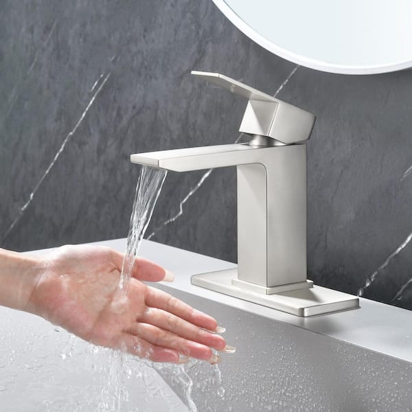 Ami Mid Arc Single Handle Single-Hole Bathroom Faucet 1.2 GPM With Drain in Brushed Nickel